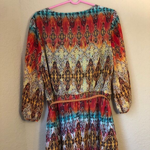 I.N. Studio Women's Sheer Dress Size 14 Ethnic Print Retro 70s Style Boho Chic - Picture 7 of 12